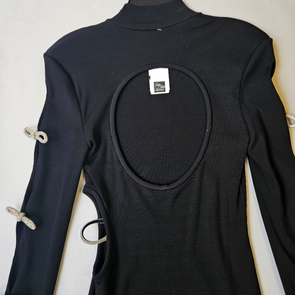 NEW $985 Mach & Mach Crystal-Embellished Cut-Out Minidress - Picture 10 of 16
